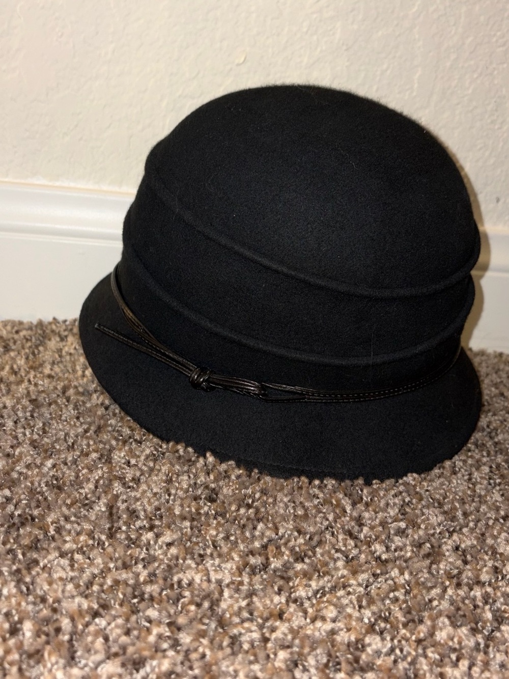Classic Black Cloche Hat with Knot Trim
